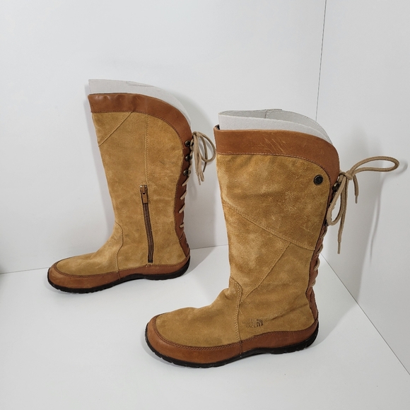 North Face Mackynzie Waterproof Tan Suede Leather Tall Tie Boot Women 7.5 New - Picture 4 of 7